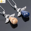 Natural Stone Angel Wing Pendant Necklace With Round And Teardrop Shape Copper Ball Chain Minimalist Love Gift Jewelry