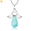 Natural Stone Angel Wing Pendant Necklace With Round And Teardrop Shape Copper Ball Chain Minimalist Love Gift Jewelry