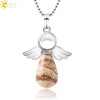 Natural Stone Angel Wing Pendant Necklace With Round And Teardrop Shape Copper Ball Chain Minimalist Love Gift Jewelry
