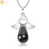 Natural Stone Angel Wing Pendant Necklace With Round And Teardrop Shape Copper Ball Chain Minimalist Love Gift Jewelry