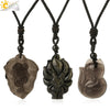 Natural Stone Animal Fox Pendant Necklace With Obsidian Black Agate And Indian Agate Braided Rope Chain Minimalist Zodiac Jewelry