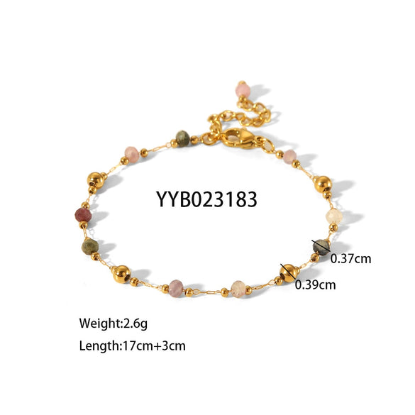 Natural Stone Beaded Bracelet And High Clavicle Chain Jewelry Set Stainless Steel Handmade With Electroplating