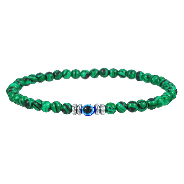 Natural Stone Beaded Bracelet Black Matte Volcanic Stone Round Geometric Handmade Unisex