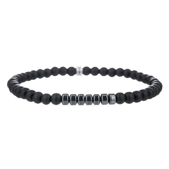 Natural Stone Beaded Bracelet Black Matte Volcanic Stone Round Geometric Handmade Unisex