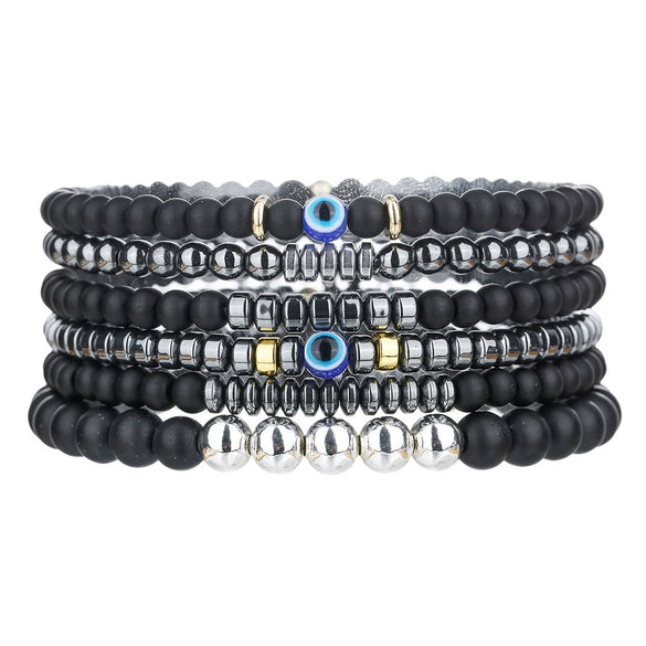 Natural Stone Beaded Bracelet Black Matte Volcanic Stone Round Geometric Handmade Unisex