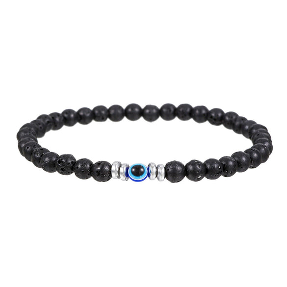 Natural Stone Beaded Bracelet Black Matte Volcanic Stone Round Geometric Handmade Unisex