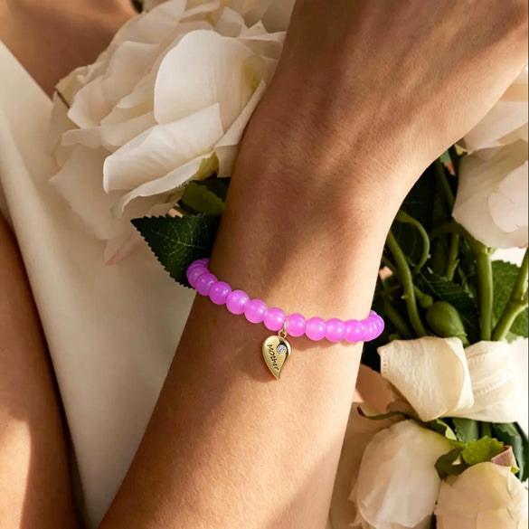 Natural Stone Beaded Bracelet For Women Handmade Sweet Heart And Geometric Pattern Jewelry