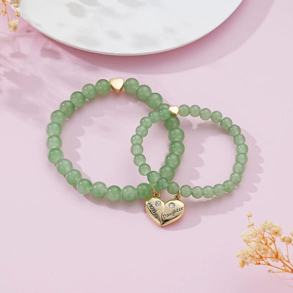 Natural Stone Beaded Bracelet For Women Handmade Sweet Heart And Geometric Pattern Jewelry