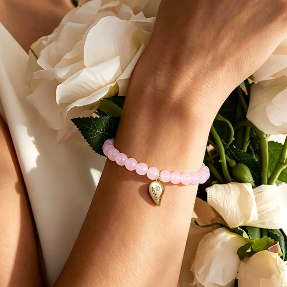 Natural Stone Beaded Bracelet For Women Handmade Sweet Heart And Geometric Pattern Jewelry