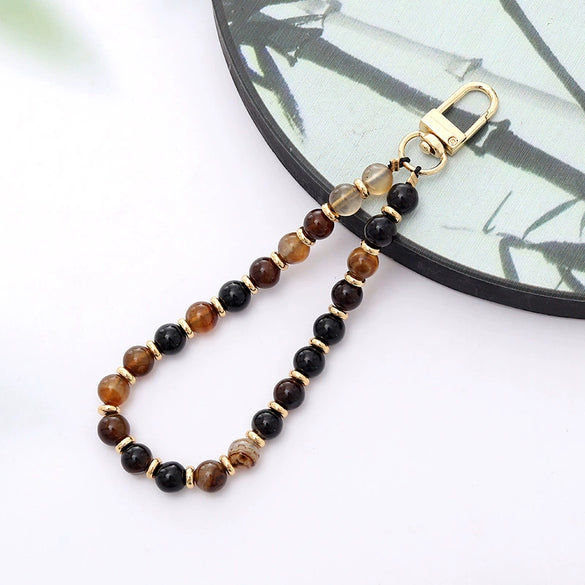 Natural Stone Beaded Mobile Phone Lanyard Hanging Chain Handmade Beaded Pendant