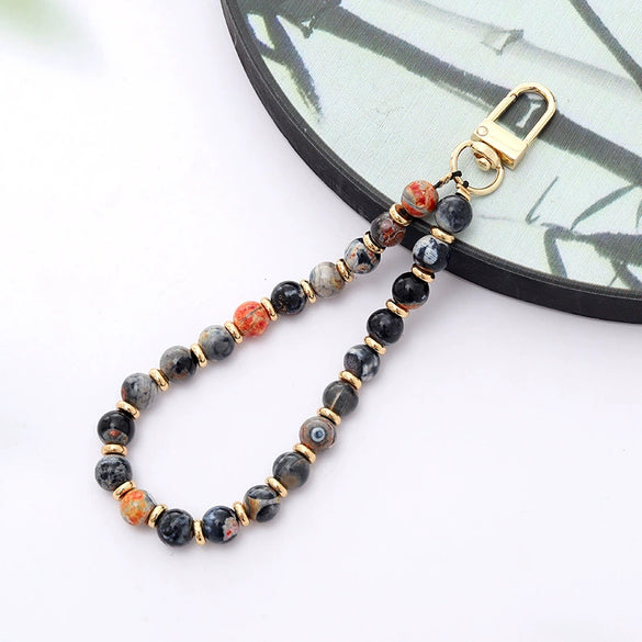 Natural Stone Beaded Mobile Phone Lanyard Hanging Chain Handmade Beaded Pendant