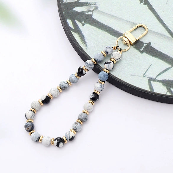 Natural Stone Beaded Mobile Phone Lanyard Hanging Chain Handmade Beaded Pendant