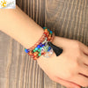Natural Stone Beaded Multi Loop Wrap Bracelet With Tree Of Life Charm Elastic Electroplated Alloy Jewelry For Unisex