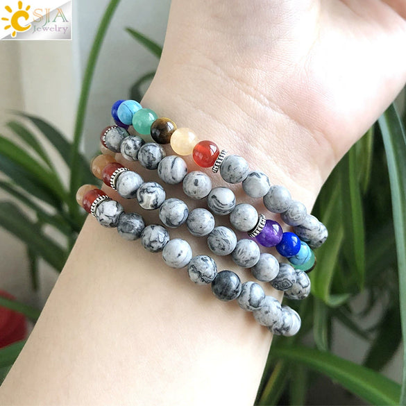 Natural Stone Beaded Multi Loop Wrap Bracelet With Tree Of Life Charm Elastic Electroplated Alloy Jewelry For Unisex