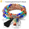 Natural Stone Beaded Multi Loop Wrap Bracelet With Tree Of Life Charm Elastic Electroplated Alloy Jewelry For Unisex