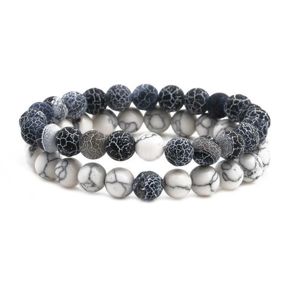 Natural Stone Bracelet Volcanic Tiger Stone White Pine Agate Elastic Thread Beaded Handmade Styling With Letters Numbers Text