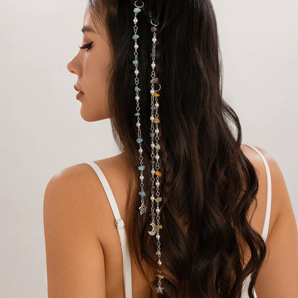Natural Stone Braided Hair Jewelry With Butterfly And Star For Women