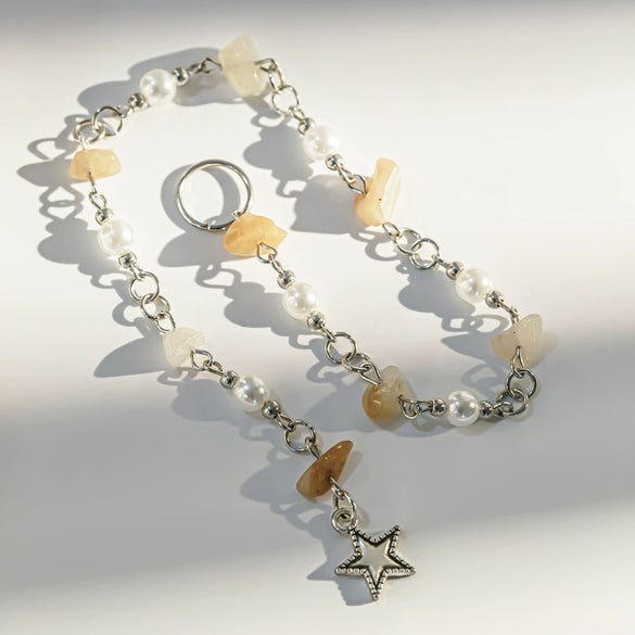 Natural Stone Braided Hair Jewelry With Butterfly And Star For Women