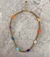 Natural Stone Clavicle Chain Necklace For Women Titanium Steel Mixed Gemstone Inlay Geometric Pattern Vintage Style Electroplating Treatment