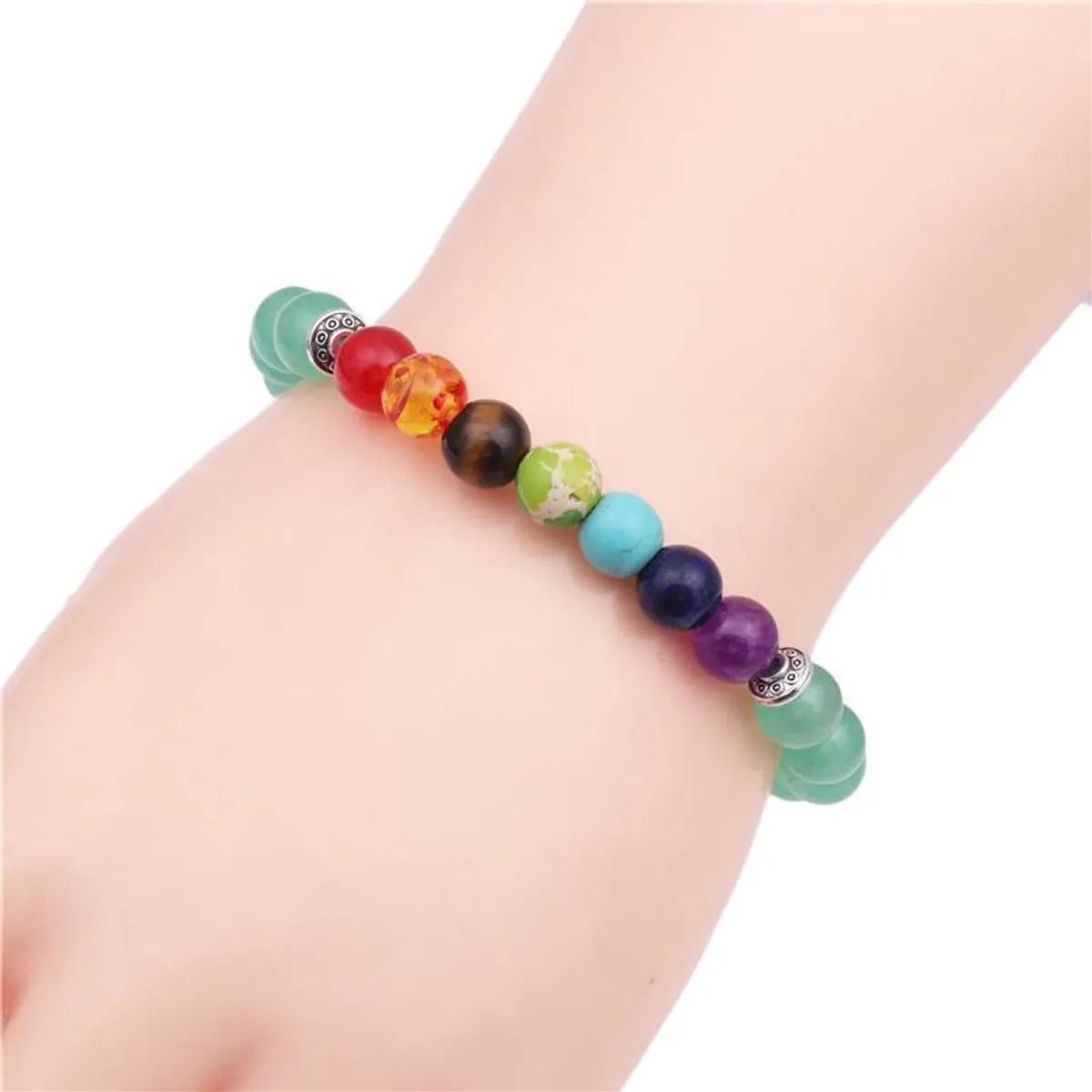 Natural Stone Colorful Chakra Energy Yoga Bracelet 8mm Green Agate Bracelet Bracelet