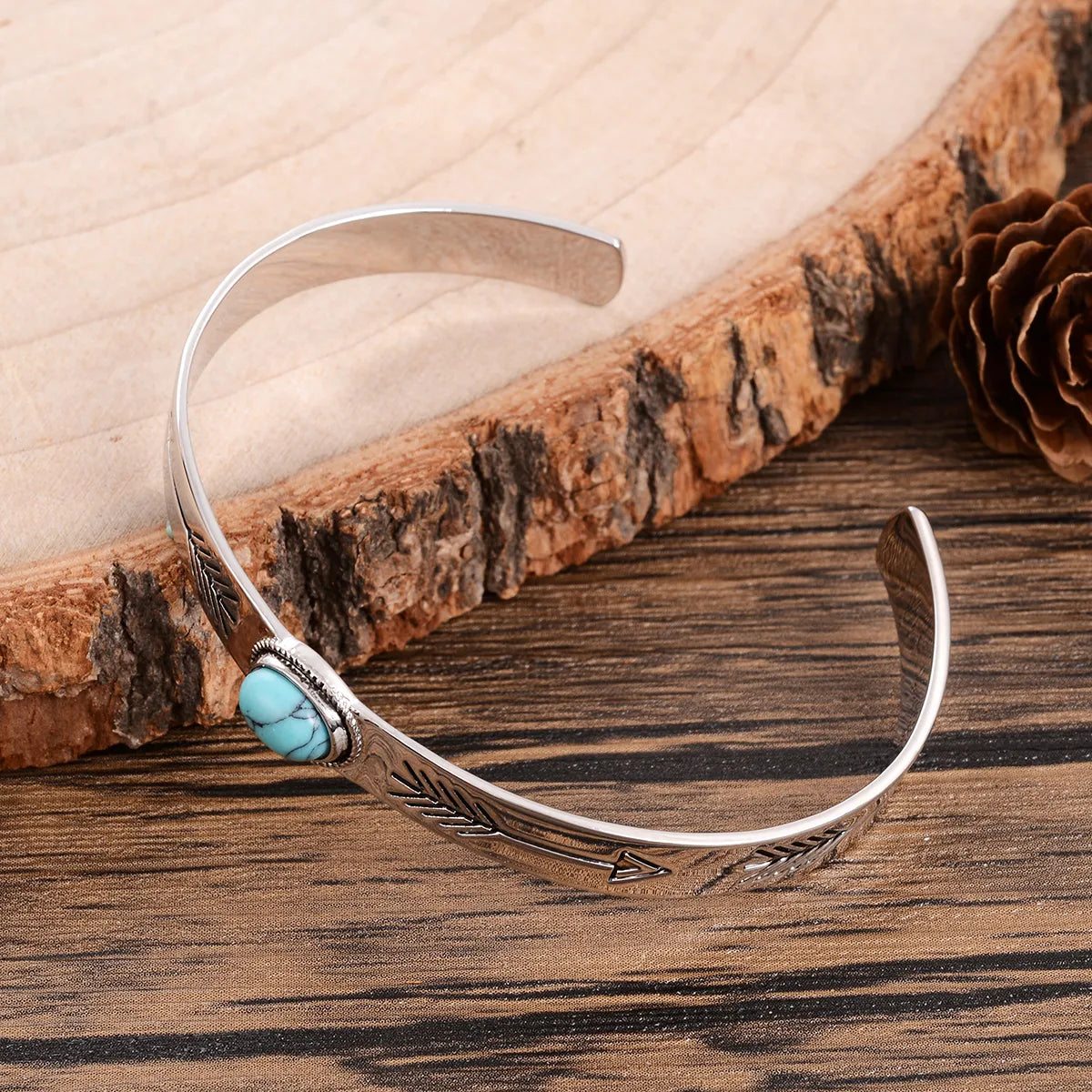 Natural Stone Copper Inlay Bow And Arrow Natural Stone Bangle