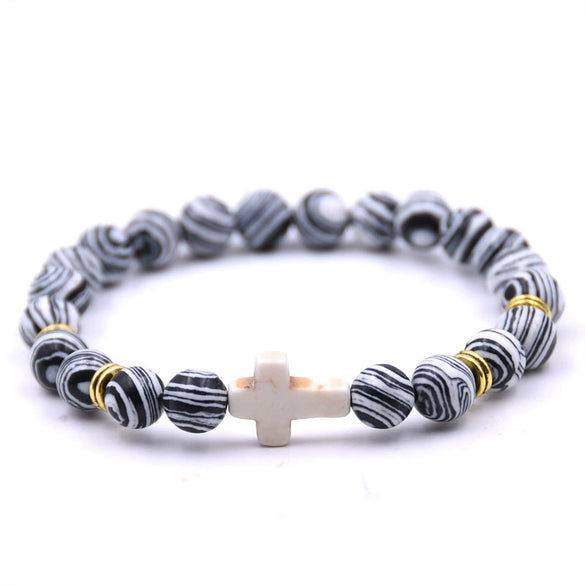 Natural Stone Cross Bracelet Fashion Unisex Beaded Bracelet With White Turquoise And Multicolor Options
