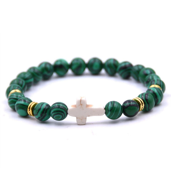 Natural Stone Cross Bracelet Fashion Unisex Beaded Bracelet With White Turquoise And Multicolor Options