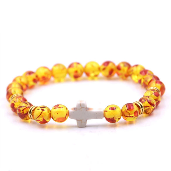 Natural Stone Cross Bracelet Fashion Unisex Beaded Bracelet With White Turquoise And Multicolor Options