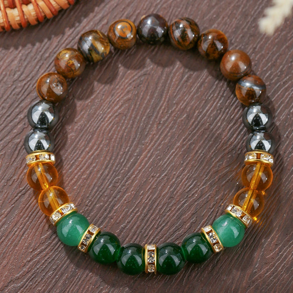 Natural Stone Crystal Bracelet Handmade Round Shape Unisex Tiger Eye Red Agate