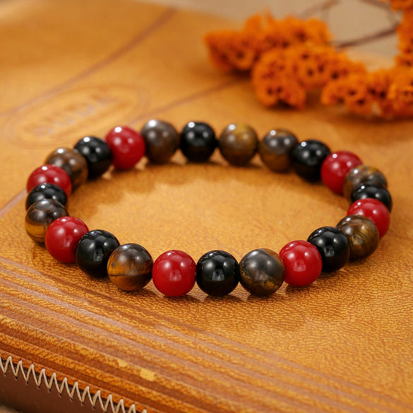 Natural Stone Crystal Bracelet Handmade Round Shape Unisex Tiger Eye Red Agate