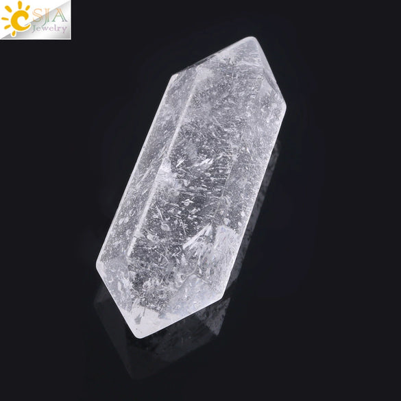 Natural Stone Crystal Column Ornament White Crystal And Amethyst Hexagonal Point Decorative Display Piece