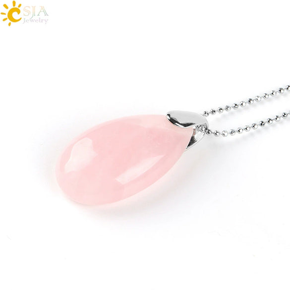 Natural Stone Crystal Teardrop Pendant Necklace With Copper Accessories Ins Style Jewelry Wholesale