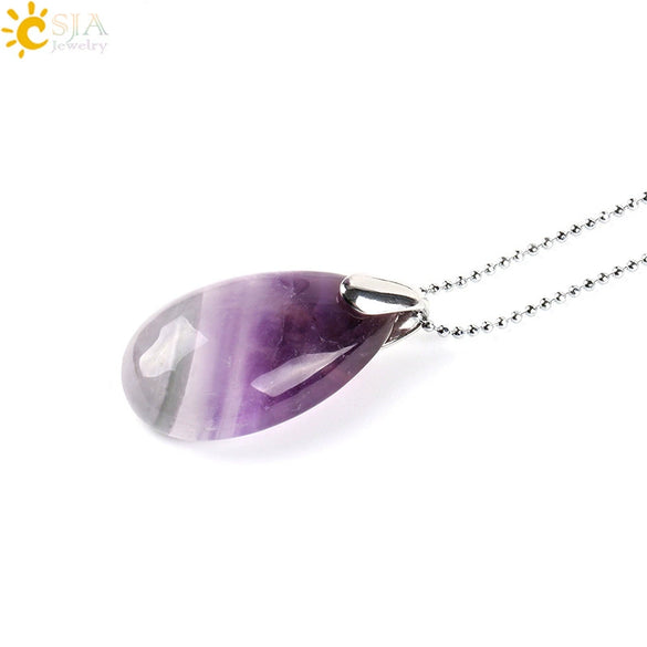 Natural Stone Crystal Teardrop Pendant Necklace With Copper Accessories Ins Style Jewelry Wholesale