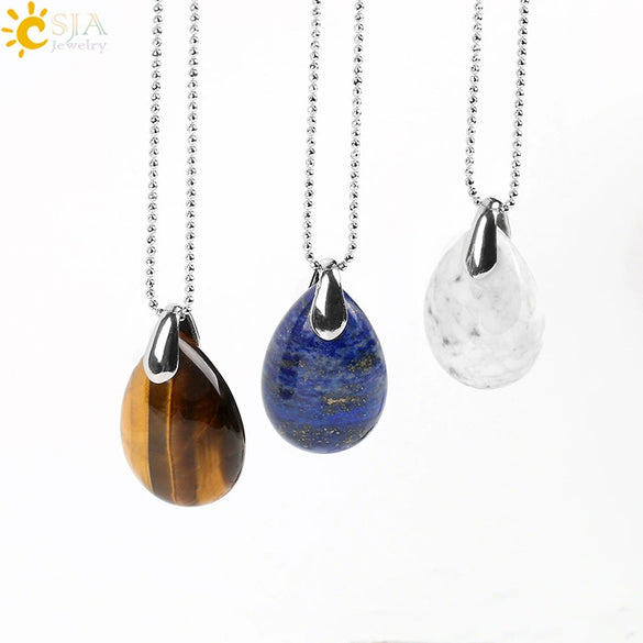 Natural Stone Crystal Teardrop Pendant Necklace With Copper Accessories Ins Style Jewelry Wholesale