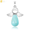 Natural Stone Drop Shaped Pendant Necklace With Polished Copper Angel Wings Creative Personality Jewelry For Women