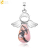 Natural Stone Drop Shaped Pendant Necklace With Polished Copper Angel Wings Creative Personality Jewelry For Women