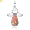 Natural Stone Drop Shaped Pendant Necklace With Polished Copper Angel Wings Creative Personality Jewelry For Women