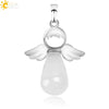 Natural Stone Drop Shaped Pendant Necklace With Polished Copper Angel Wings Creative Personality Jewelry For Women