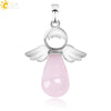 Natural Stone Drop Shaped Pendant Necklace With Polished Copper Angel Wings Creative Personality Jewelry For Women
