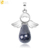 Natural Stone Drop Shaped Pendant Necklace With Polished Copper Angel Wings Creative Personality Jewelry For Women