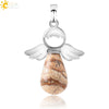 Natural Stone Drop Shaped Pendant Necklace With Polished Copper Angel Wings Creative Personality Jewelry For Women