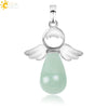 Natural Stone Drop Shaped Pendant Necklace With Polished Copper Angel Wings Creative Personality Jewelry For Women