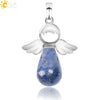 Natural Stone Drop Shaped Pendant Necklace With Polished Copper Angel Wings Creative Personality Jewelry For Women