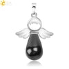 Natural Stone Drop Shaped Pendant Necklace With Polished Copper Angel Wings Creative Personality Jewelry For Women