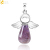 Natural Stone Drop Shaped Pendant Necklace With Polished Copper Angel Wings Creative Personality Jewelry For Women