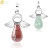 Natural Stone Drop Shaped Pendant Necklace With Polished Copper Angel Wings Creative Personality Jewelry For Women
