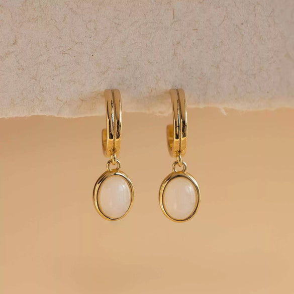 Natural Stone Earrings Copper Geometric Style 24K Real Gold Electroplated