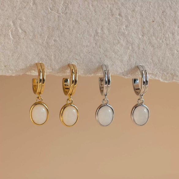 Natural Stone Earrings Copper Geometric Style 24K Real Gold Electroplated