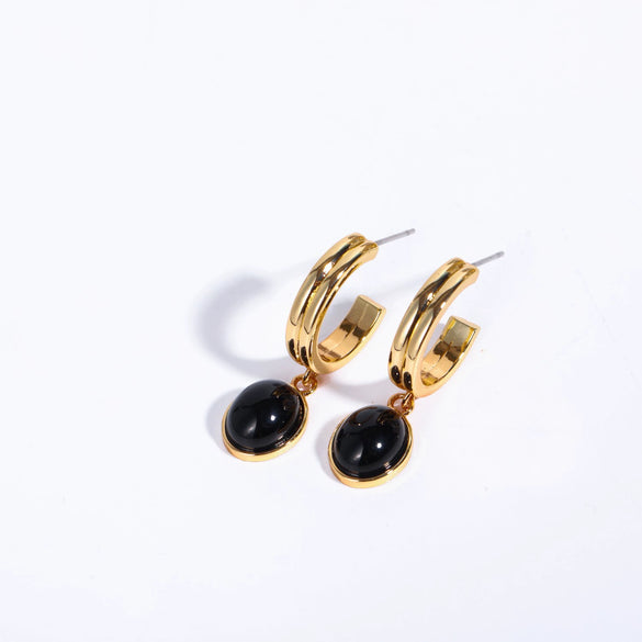 Natural Stone Earrings Copper Geometric Style 24K Real Gold Electroplated