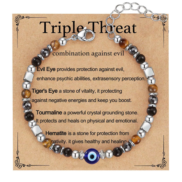 Natural Stone Evil Eye Geometric Bracelet Handmade Fashion Unisex Jewelry With Inlay Detail